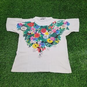 Vintage 90s Flower Shirt Womens Large 20x23 White